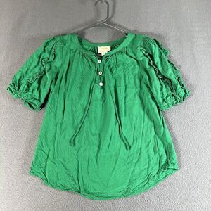 Maeve by Anthropologie Women’s top Tie Neck Button Blouse 4 Green